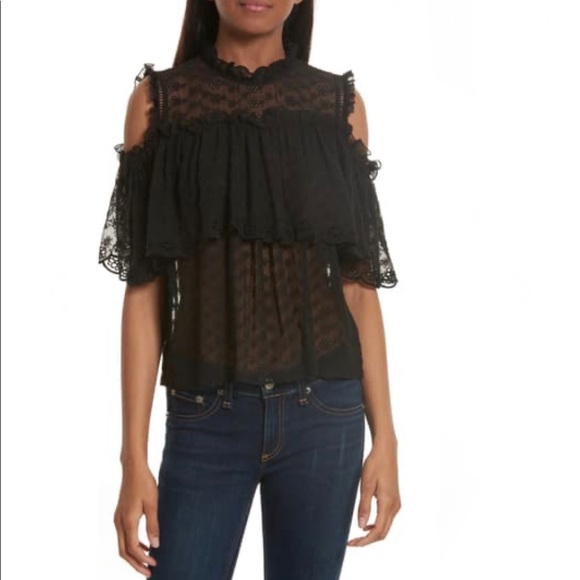 Rebecca Taylor Cold Shoulder Eyelet Silk Top NWT - Picture 10 of 16